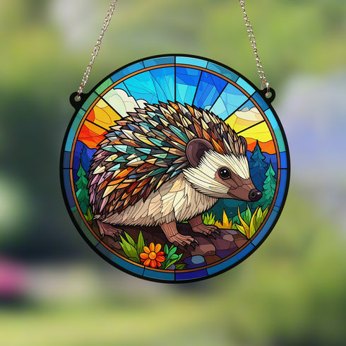 Hedgehog Stained Glass Effect Suncatcher